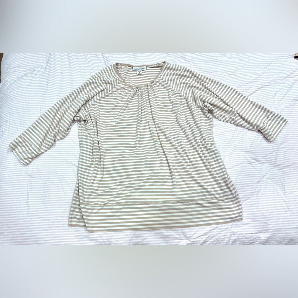 Coldwater Creek Women's Beige Striped Blouse